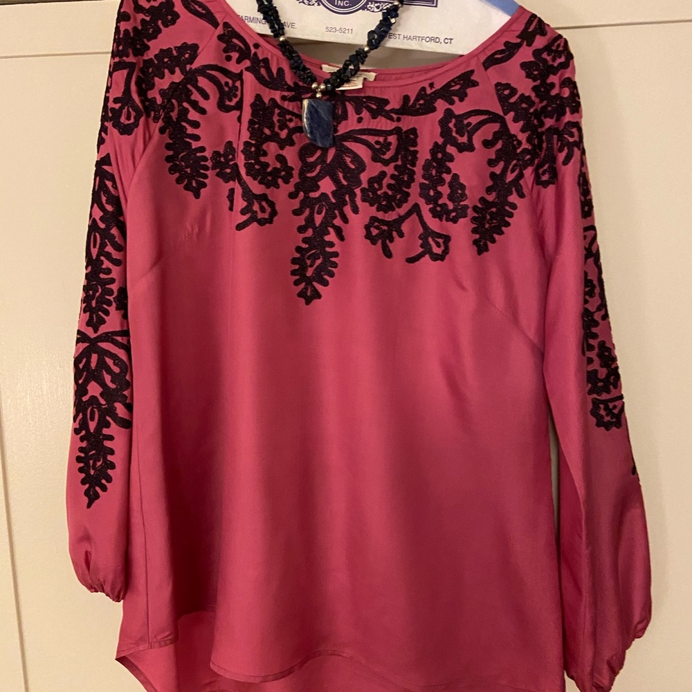 Sundance Catalog $138 silk embroidered blouse M